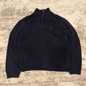 Preppy CHAPS Navy Blue 1/4 Zip Knit Pullover Mens Sweater